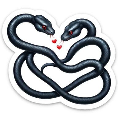 Two black sparkling snakes making a heart sticker
