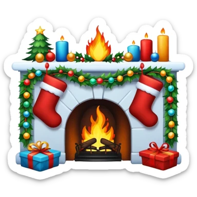 Christmas fireplace with decorations sticker