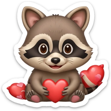 Raccoon saying good morning with hearts sticker