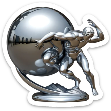 sorayama Sisyphus pushing up big sphere on his back sculpture sticker