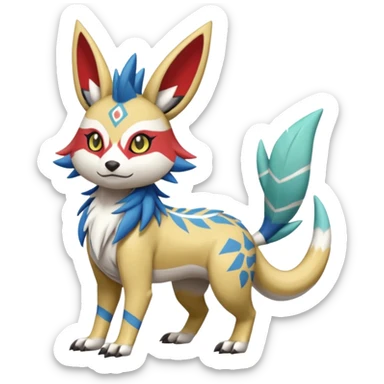Tropical Tiny Marked Patterned Tribal WereGarurumon-Linoone-Meloetta-Renamon-Zangoose-fusion-hybrid-creature (full body) sticker