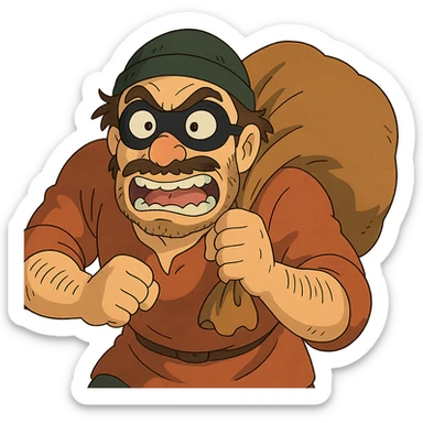 ghibli style robber with expressive face and mask sticker