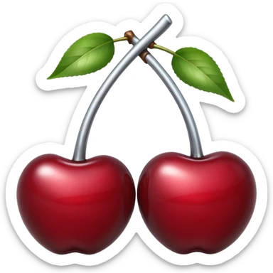 A pair of cherries emoji made of liquid silver chrome, smooth rounded shapes, glossy metallic surface, subtle sensual vibe, luxury sexy aesthetic, iOS emoji style, centered, clean white background sticker