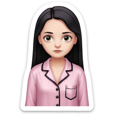 Full model stunning Wednesday Addams dark smoky eyeshadow in a unbuttoned Light pink silk pyjamas set sticker