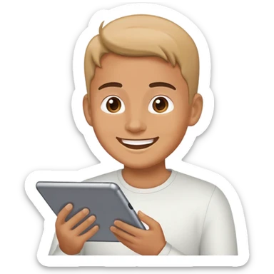 Person using communication board or tablet for assistance sticker