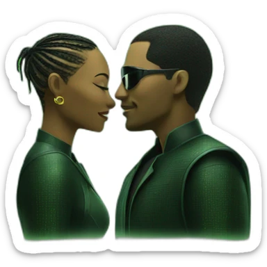 couple looking each other in matrix backgroud sticker