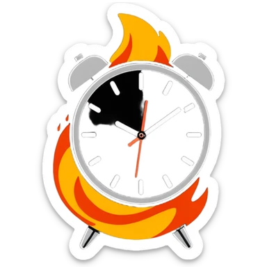 cartoon sticker of a clock on fire sticker