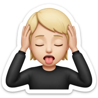 sticking out tongue with shut eyes and hands on the side of the head sticker