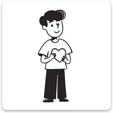 Handsome boyfriend figure with heart, casual style sticker