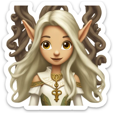 an elf woman login holding a big key sticker