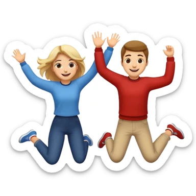 girl and guy jumping together  sticker