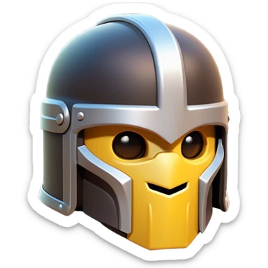 Clash of Clans aesthetic: Cinematic Playful 3D Isometric Helmet Emoji, rendered in a 3D vector-style similar to standard emojis with minimal shading and bold, simplified shapes. A compact, distinct form with signature details, softly glowing with a fantasy RPG magic charm. Simplified yet unmistakably iconic, highly detailed and consistent, glowing with a soft radiance and high shine. Stylized with a touch of heroic grandeur and a soft glowing outline, capturing the essence of a beloved gaming relic with a friendly, playful manner! sticker