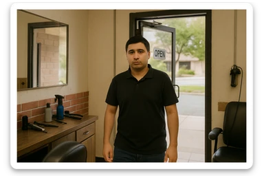 Shu odamni sartaroshxonaga kirib kelayapti  o'smirin davri rakurs ichkaridan sartaroshxona eski ham yangi ham emas sticker