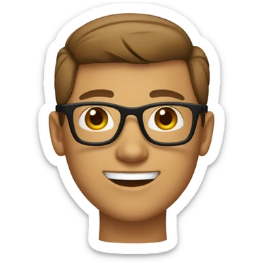 a head of a light brown boy with a slick back brown hair with eye glasses with mouth grinning sticker