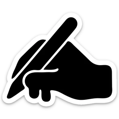 silhouette of a hand writing with a pen, black fill, concise silhouette, urban theme, uniform line thickness sticker