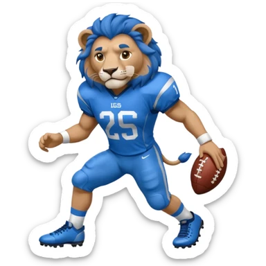 full blue color lion, wearing blue american football jersey sticker