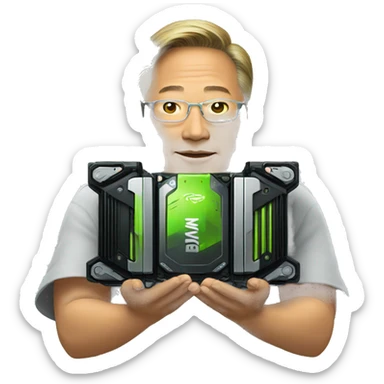jensen huang holding nvidia gpu with both hands sticker