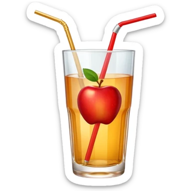 Apple juice in large glass with starw and apple at the side  sticker
