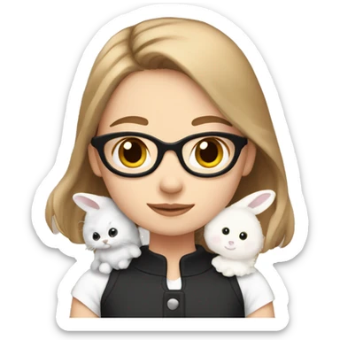 girl with light brown hair with a white and black rabbit on her shoulder sticker