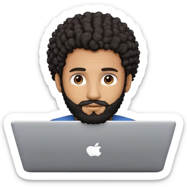 BROWN MAN WITH CURLY BLACK HAIR AND BEARD WITH A LAPTOP sticker