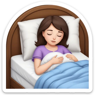 girl, brunette sleeping in bed, shown only from the chest sticker