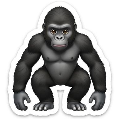 cinematic-friendly relaxed young gorilla-realistic-full-body-crouched on all fours on knuckles-emoji,-poised-with-confidence,-massive-arms-hanging-slightly-forward,-head-tilted-thoughtfully,-thick-black-fur, friendly ,-simplified-yet-realistic sticker