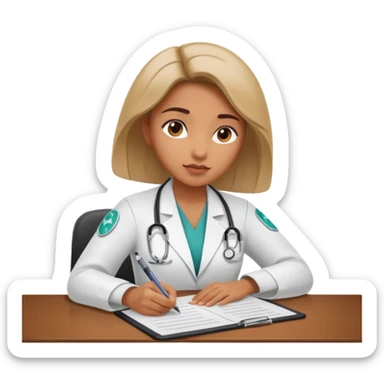 woman medic signing contract for job sticker