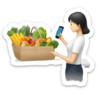 an image representing customer placing a grocery order on a mobile device sticker