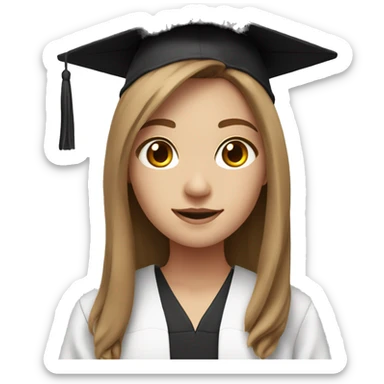 white-skin girl with long light brown hair and dark brown eyes with graduation ca and attire sticker