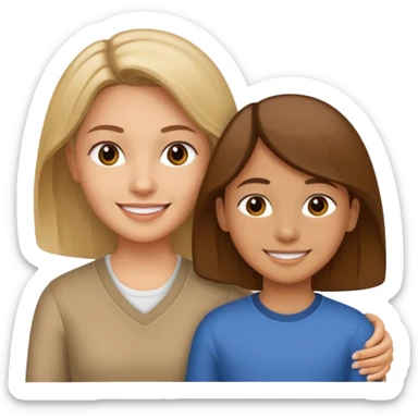 a woman with two children, a 7-year-old boy and a 13-year-old girl sticker