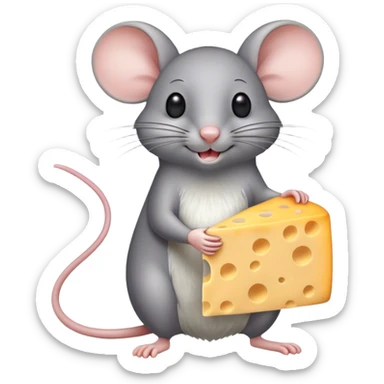 Gray mouse holding a giant cheese bigger than him sticker