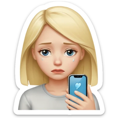a blonde girl sad looking at the phone  sticker