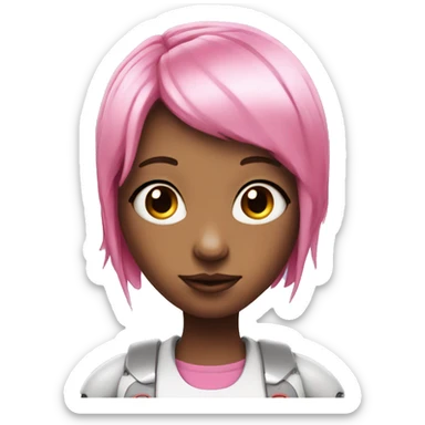 Realistic robot girl with pink hair and antennas  sticker