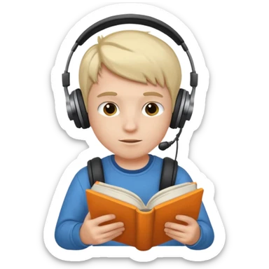 a boy wearing headphone and read book sticker