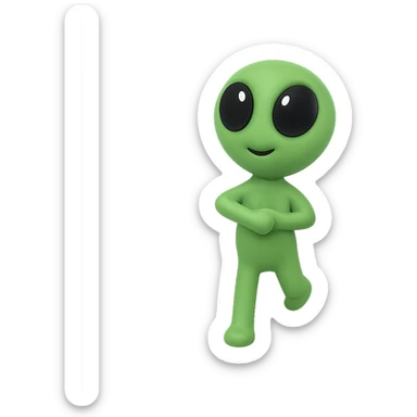 Create a neon green alien dancing, almost identical to the reference image, with minimal changes in the positions of arms and legs, looking straight ahead. This is frame 12 of the animation. PNG with transparent background. sticker