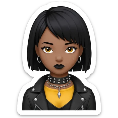 Black straight haired girl with a bob with a black spiked chocker with punk clothes on sticker