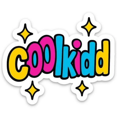 the word 'c00lkidd' with sparkles and a fun, energetic feel, bright and lively colors sticker