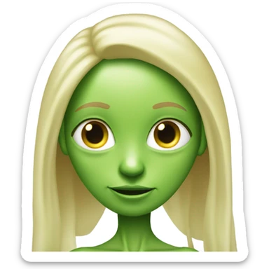 a green alien woman full body,blonde sticker