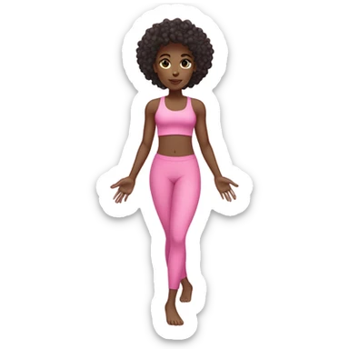 Black girl with curly long dark brown hair doing Pilates in a pink outfit sticker