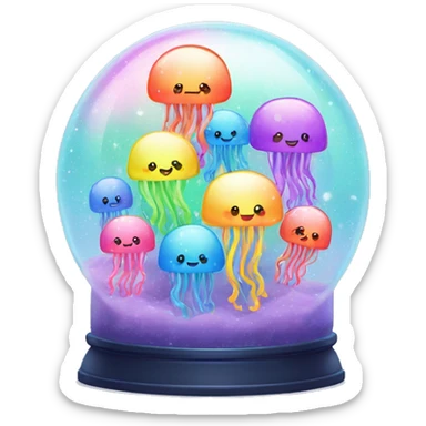 Kawaii rainbow pastel family of jellyfish  in neon snow globe  sticker