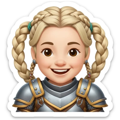 laughing female dwarf from Lineage 2 with braided hair and armor sticker
