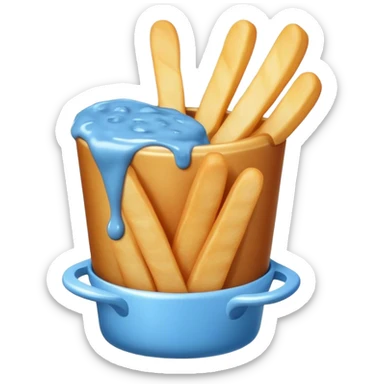 ￼ a fry with blue sauce sticker