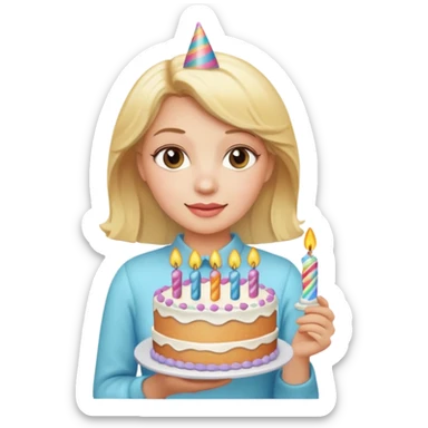 Blonde holding birthday cake sticker