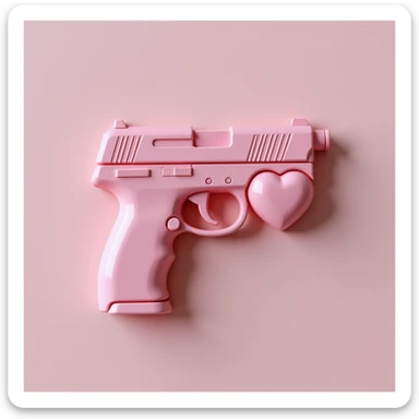 pink heart pistol, photorealistic style, glossy finish, on a white background sticker