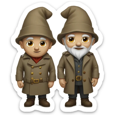 two short gnomes wearing a trenchcoat to look like one tall person sticker