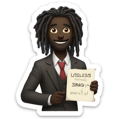 charming dark-skinned gentleman dreads holding sing that says useless portrait  sticker