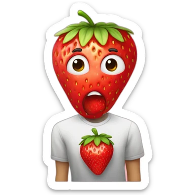 strawberry scamming who look like a human on a laptot sticker