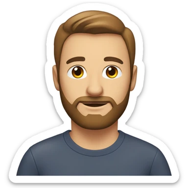 A man with brown médium hair with brown beard and a t-shirt with a “ct” logo sticker