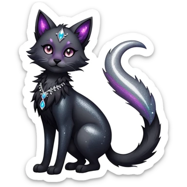 Vibrant dark edgy gothic Falvie-Fionbri-creature-sparkle-feline-fursona, full body sticker