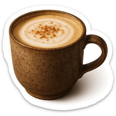 cappuccino with cinnamon sprinkle, rustic mug, soft lighting sticker